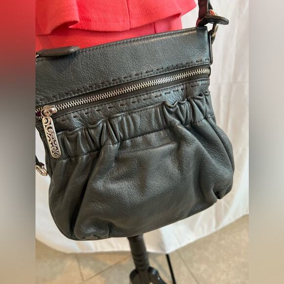 BRIGHTON GRAY LEATHER CROSSBODY SHOULDER BAG PURSE - Picture 3 of 13